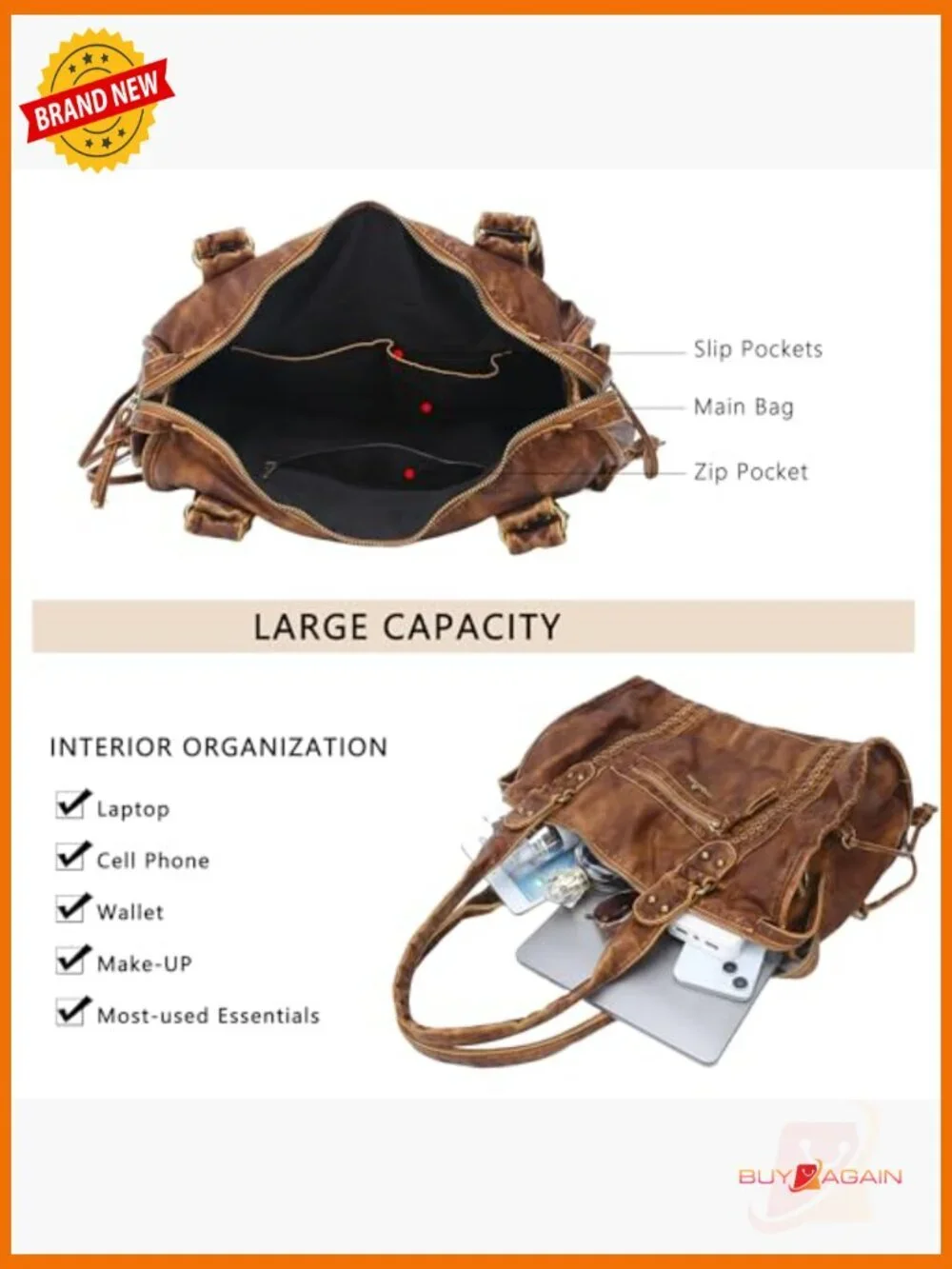 Vegan Leather Large Hobo Satchel Tote Shoulder Bag for Women